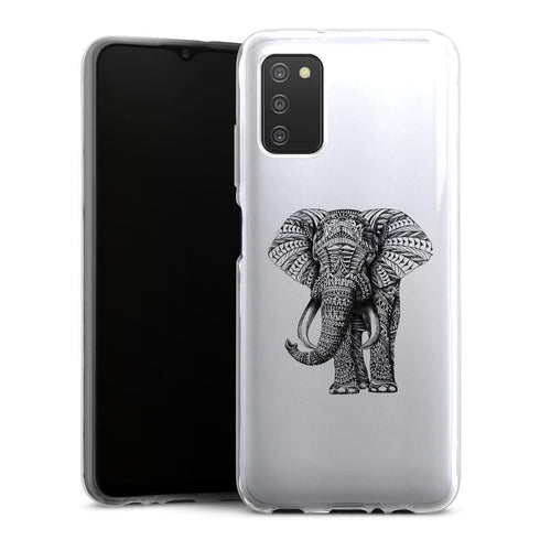 Coque Samsung Galaxy A03S Noir dessin Blanc Elephant