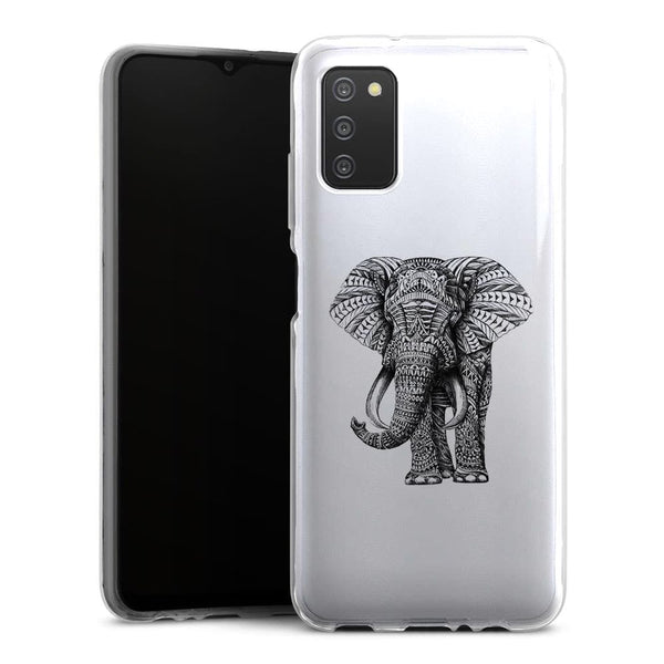 Coque Samsung Galaxy A03S Noir dessin Blanc Elephant