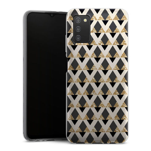 Coque Samsung A03S Glitter triangles in gold black and nude