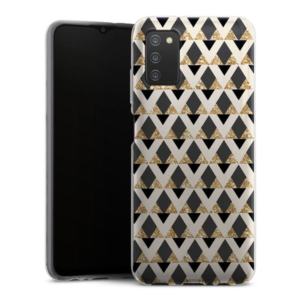 Coque Samsung A03S Glitter triangles in gold black and nude