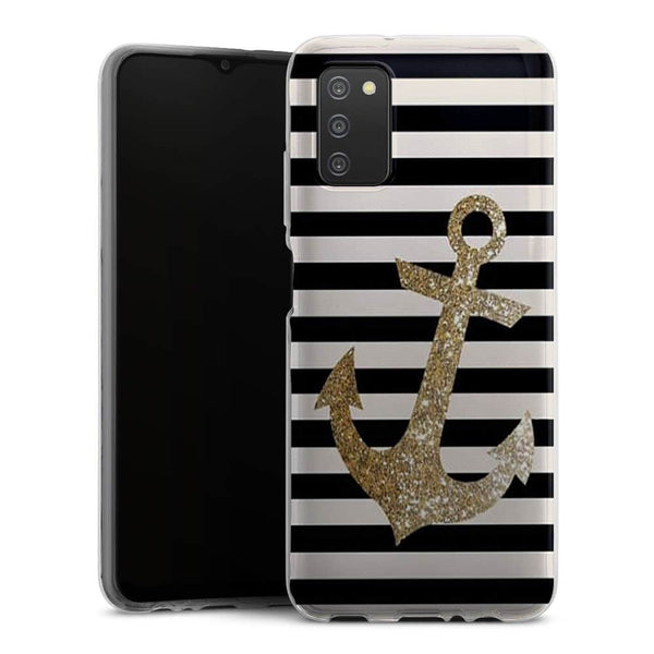 Coque Samsung Galaxy A03S original Gold Glitter Anchor in black