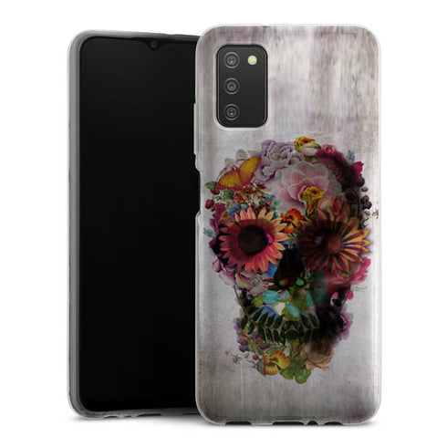 Coque pour Samsung A03S Skull flowers gardening