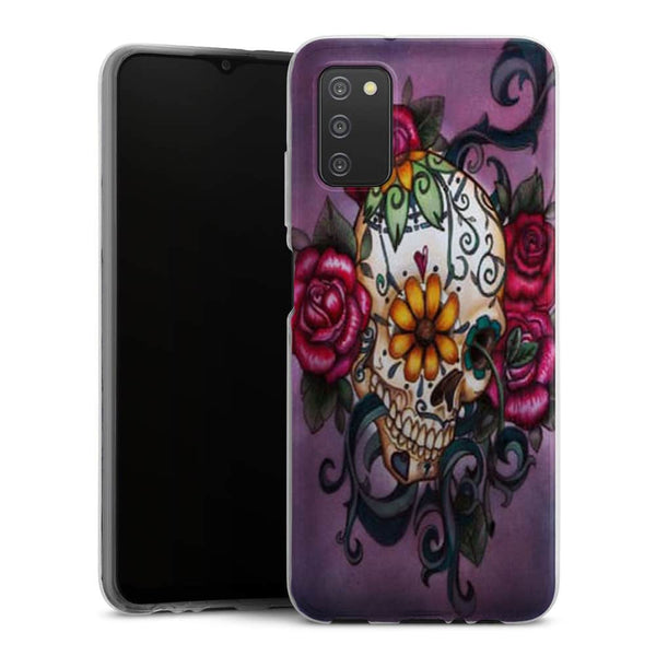 Coque smartphone Samsung A03S Skull flowers violet