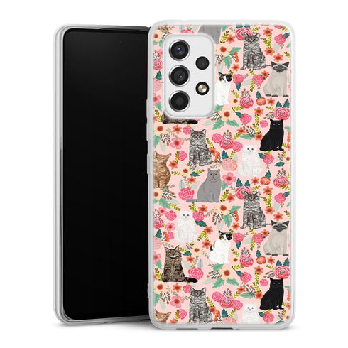 Coque Samsung Galaxy A53 5G Racesde chats mixtes florales