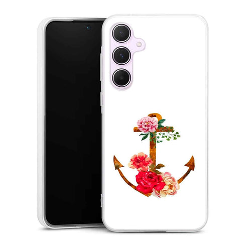 Coque Samsung A55 5G ancre florale fleurs roses et rouges