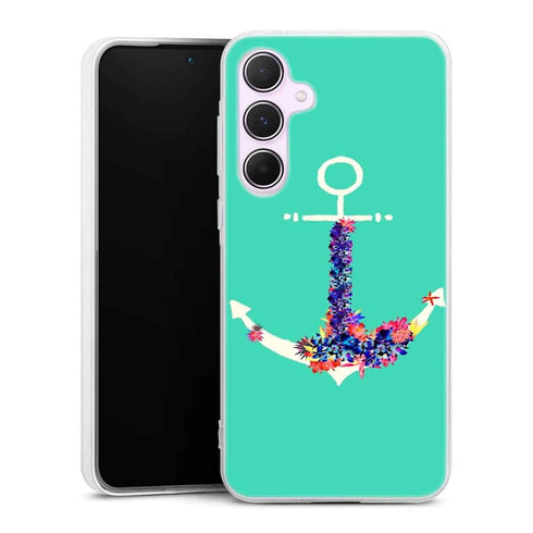 Coque Samsung A55 5G ancre florale turquoise