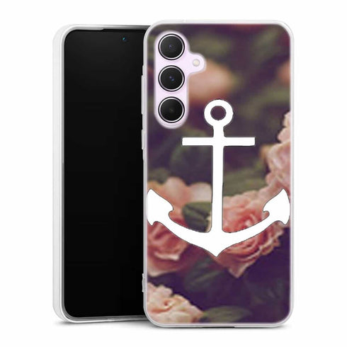 Coque Samsung A55 5G ancre florale fond de roses