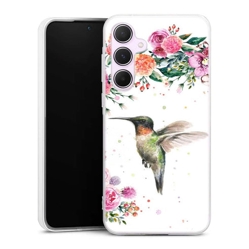 Coque Samsung A55 5G Colibri et fleurs aquarelle