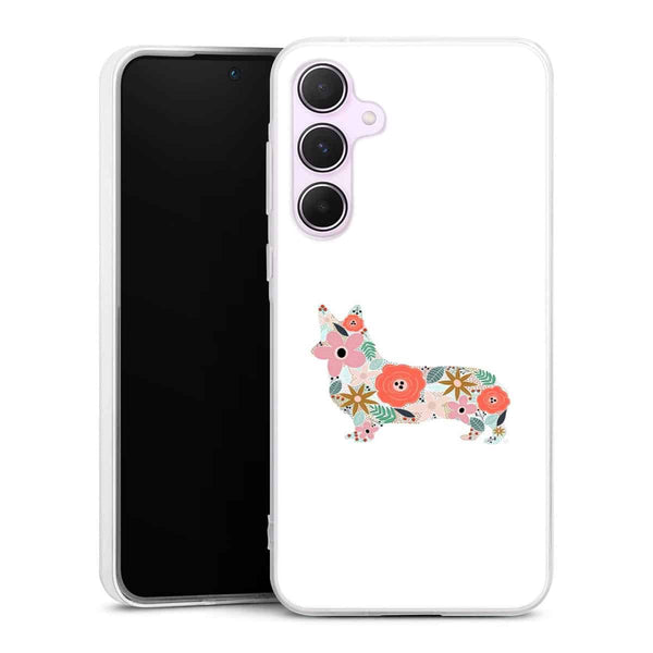 Coque Samsung A55 5G floral corgi