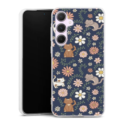 Coque Samsung A55 5G Floral meower marine