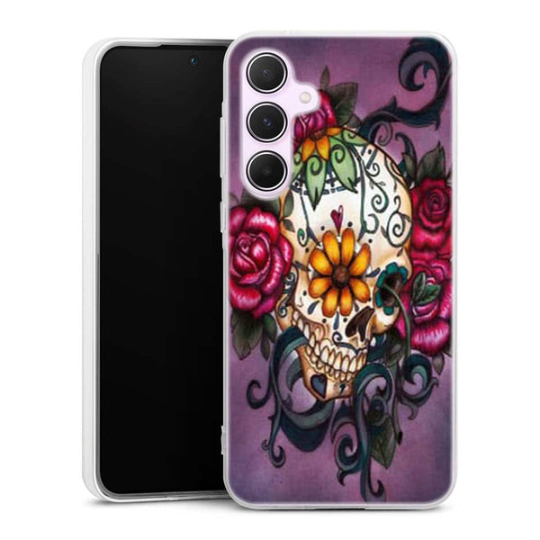 Coque smartphone Samsung A55 5G Skull flowers violet