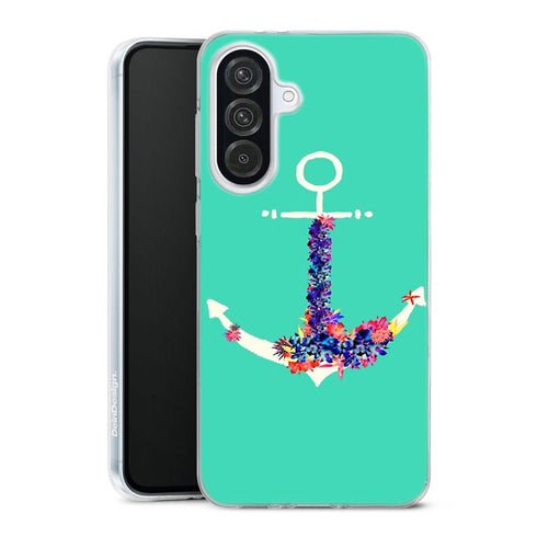 Coque Samsung Galaxy A56 5G ancre florale turquoise | Housse silicone, antichocs, protection optimale - Motif floral