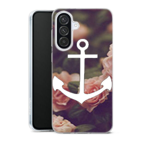 Coque Samsung Galaxy A56 5G ancre florale fond de roses | Housse silicone, antichocs, protection optimale - Motif floral