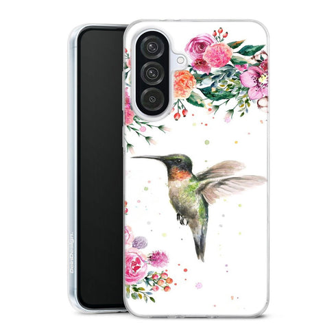 Coque Samsung Galaxy A56 5G Colibri et fleurs aquarelle | Housse silicone, antichocs, protection optimale - Motif floral