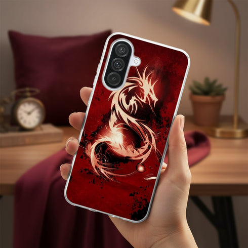 coque téléphone antichoc pas chère silicone pour Samsung a56 5g, motif dragon rouge aesthetic