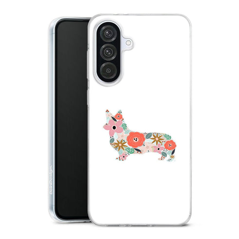 Coque Samsung Galaxy A56 5G floral corgi | Housse silicone, antichocs, protection optimale - Motif floral race de Chien