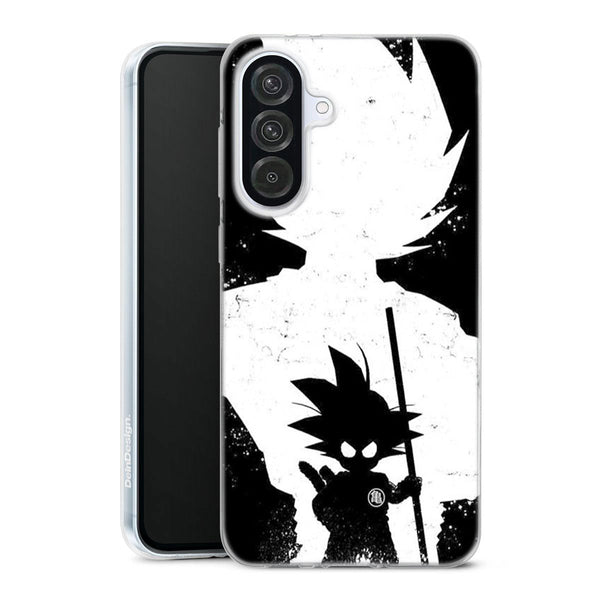 coque samsung A56 5G Goku Grandit, personnage goku dragon Ball Manga en noir et blanc