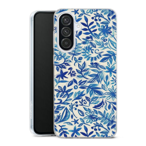 Coque Samsung Galaxy A56 5G Jardin flottant motif aquarelle en bleu | Housse silicone, antichocs, protection optimale - Motif floral