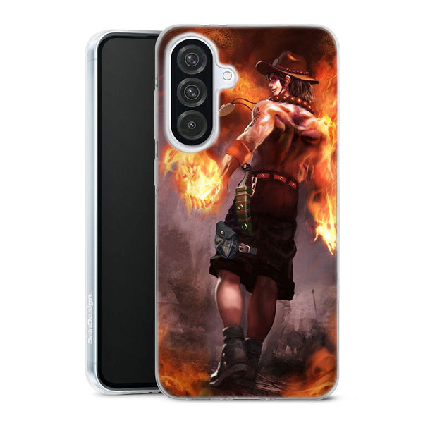 coque samsung A56 5G One Piece Ace Fire, personnage Manga Portgas imprimé sur une protection silicone tpu anti-chocs, conçue pour les ados fans du dessin animé Japonais one piece