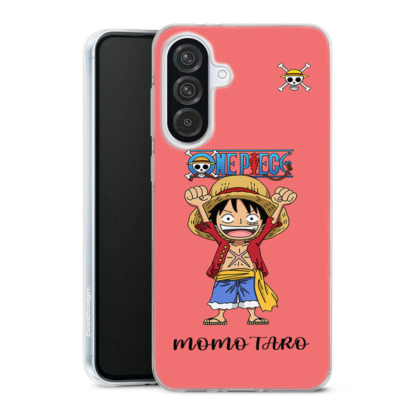 coque samsung A56 5G One Piece Momotaro, formidable idée pour un anniversaire d'un adolescent, en silicone rouge, protection anti-chocs style Manga