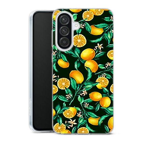 Coque Samsung Galaxy A56 5G Orange sur Fond Noir | Housse silicone, antichocs, protection optimale - Motif floral