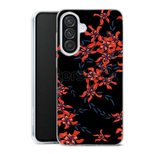 Coque Samsung Galaxy A27 5G Rouge en Noir | Housse silicone, antichocs, protection optimale - Motif floral