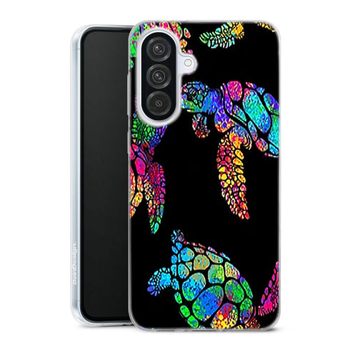 Coque Samsung Galaxy A56 5G Tortue de mer avec des fleurs | Housse silicone, antichocs, protection optimale - Motif floral