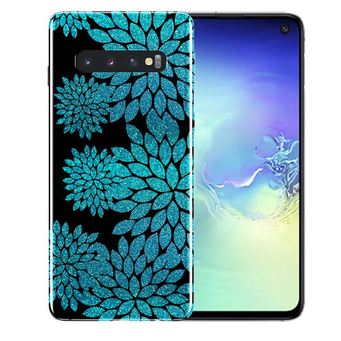 Achat Coque Samsung S10 Aqua Glitter Flowers en Silicone