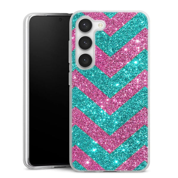 Coque pour Samsung S23 Chevrons Strass Violet Rose