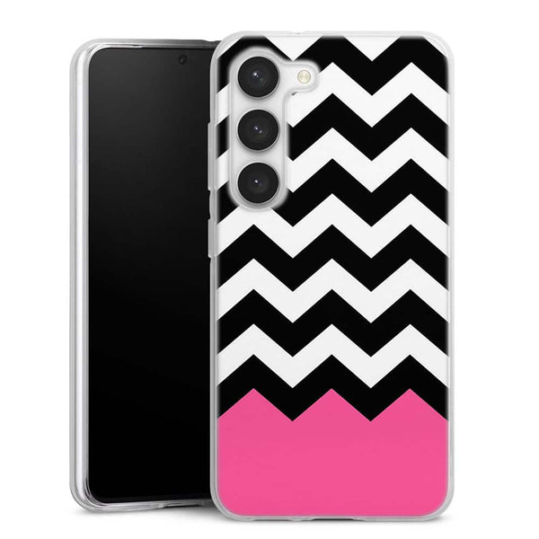 Coque pour Samsung S23 Chevrons Colorés Rose et Noir