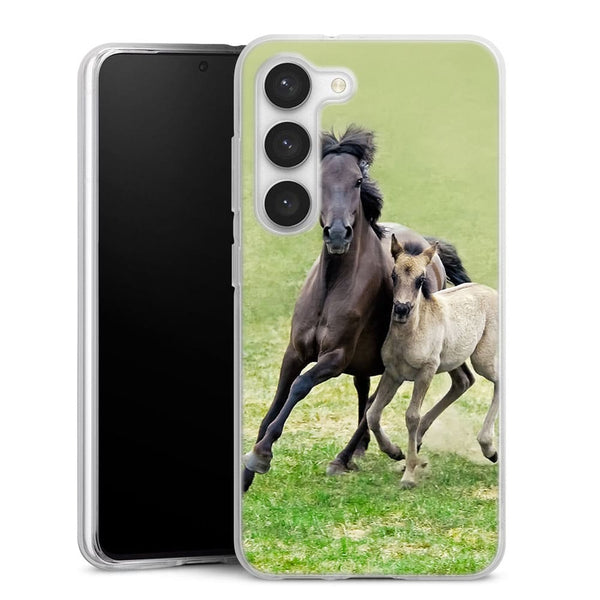 Coque Samsung Galaxy S23 Horses, Wild Duelmener ponies, mare and foal