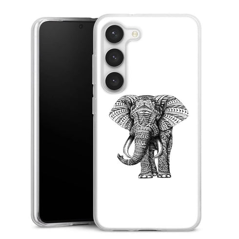 Coque Samsung Galaxy S23 Noir dessin Blanc Elephant