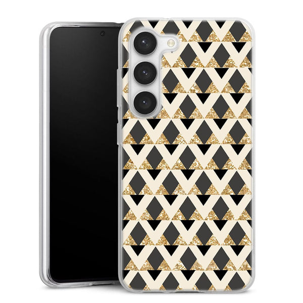 Coque pour Samsung S23 Glitter triangles in gold black and nude