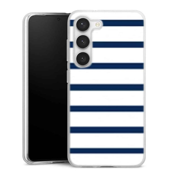 Coque pour Samsung S23 Bandes Mariniere Noires Blanches