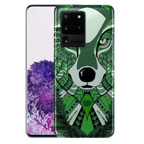 Coque Telephone Samsung S20 Ultra Loup Vert Azteque