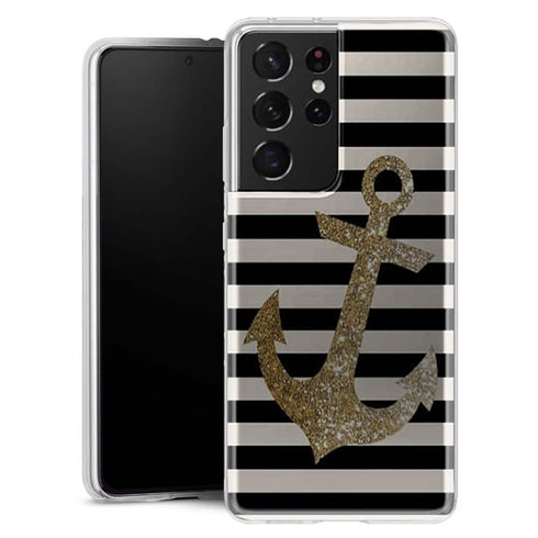 Coque Samsung Galaxy S21 original Gold Glitter Anchor in black - MaCoquePerso