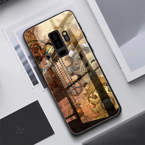 Coque Hybride Verre et Bumper pour Samsung S9 motif Steampunk