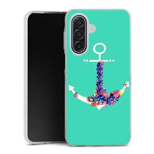 Coque Samsung Galaxy A17 5G ancre florale turquoise | Housse silicone, antichocs, protection optimale - Motif floral