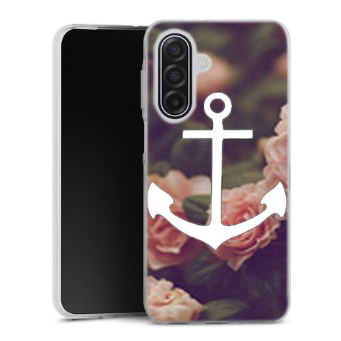 Coque Samsung Galaxy A17 5G ancre florale fond de roses | Housse silicone, antichocs, protection optimale - Motif floral