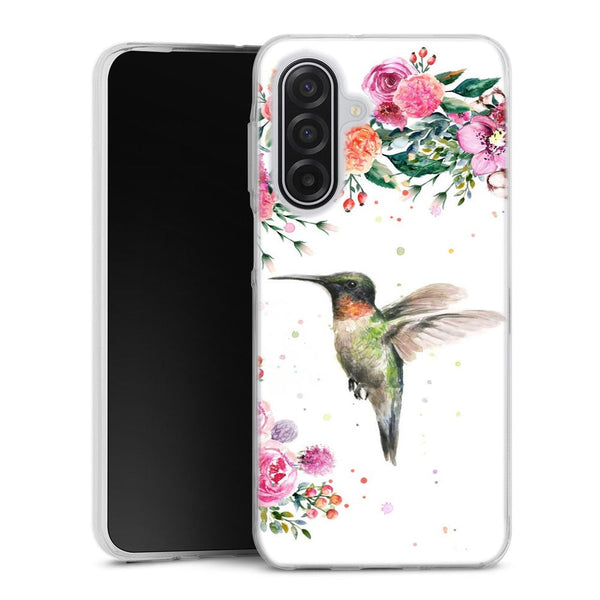 Coque Samsung Galaxy A17 5G Colibri et fleurs aquarelle | Housse silicone, antichocs, protection optimale - Motif floral