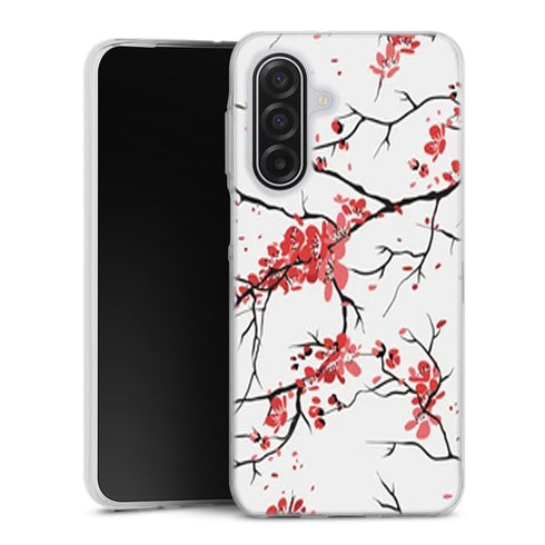 Coque Samsung Galaxy A17 5G fleurs de cerisier orientales blanches et rouges | Housse silicone, antichocs, protection optimale - Motif floral Rouge