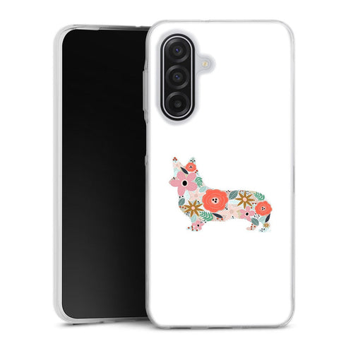 Coque Samsung Galaxy A17 5G floral corgi | Housse silicone, antichocs, protection optimale - Motif floral race de Chien
