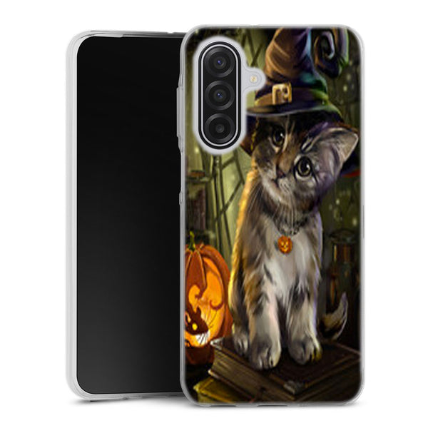 Coque Samsung Galaxy A17 5G Halloween Cat | Housse Antichoc Silicone Souple, Ultra Fine, Protection intégrale, Motif Animaux