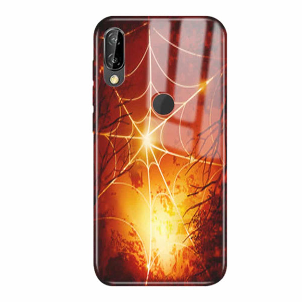 Coque Housse Toile Araignée en Verre Trempé pour Huawei P30 Lite