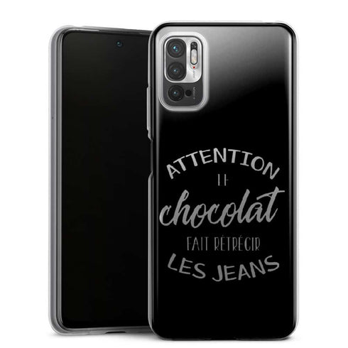 Coque Xiaomi Note 10 5G Attention le Chocolat fait retrecir les jeans