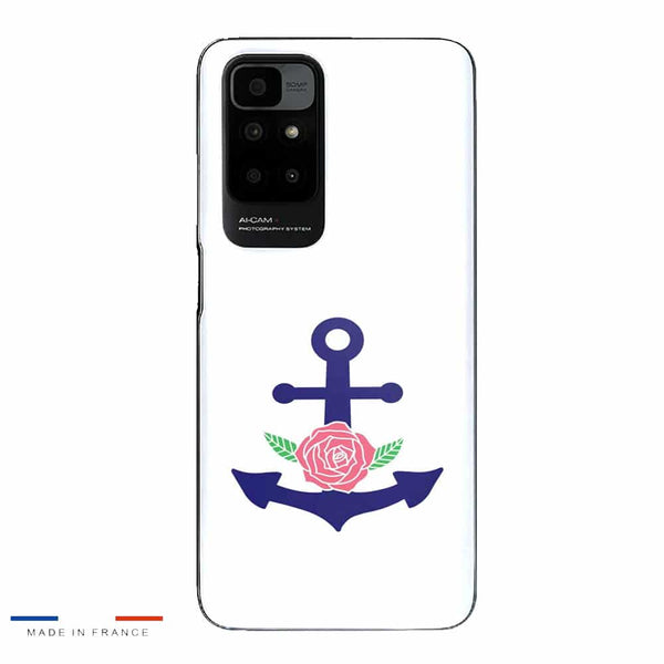 Coque Xiaomi Redmi 10 ancre florale bleu marine et rose