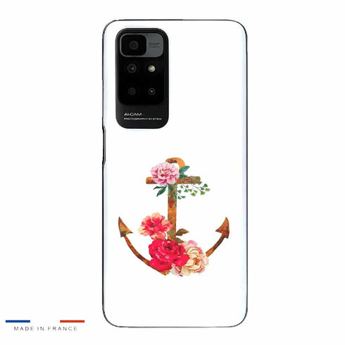 Coque Xiaomi Redmi 10 ancre florale fleurs roses et rouges