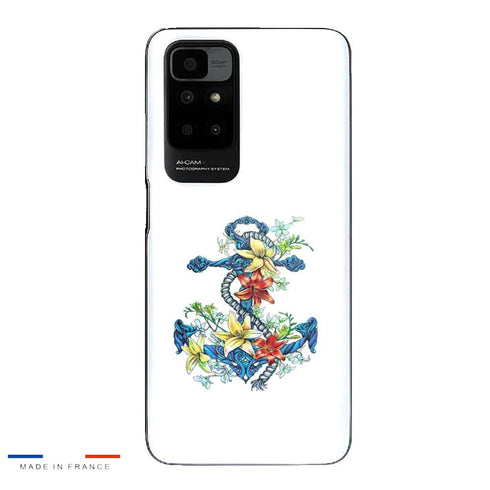 Coque Xiaomi Redmi 10 ancre bleu avec illustration de lis du jour