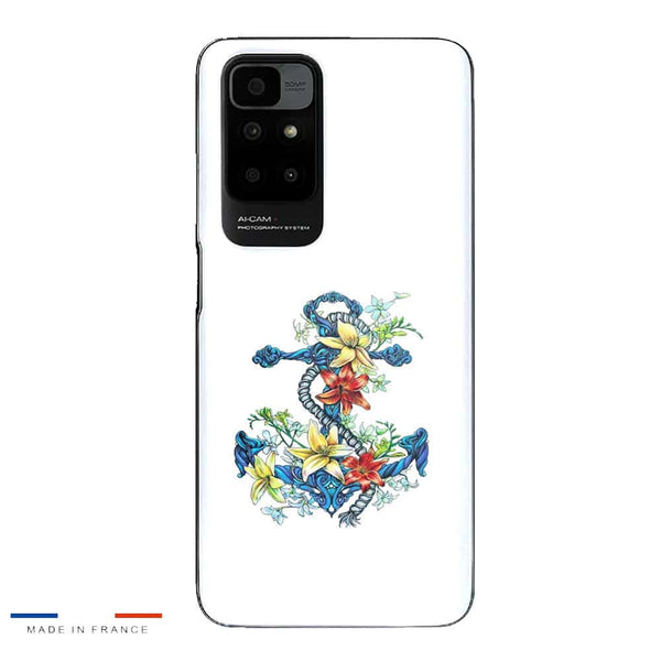 Coque Xiaomi Redmi 10 ancre bleu avec illustration de lis du jour