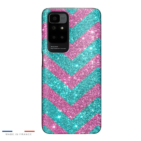 Coque Xiaomi Redmi 10 Chevrons Strass Violet Rose